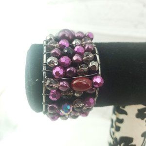Womens Purple Fashion Jewelry Beaded Adjustable Anniversary Cuff Bracelet